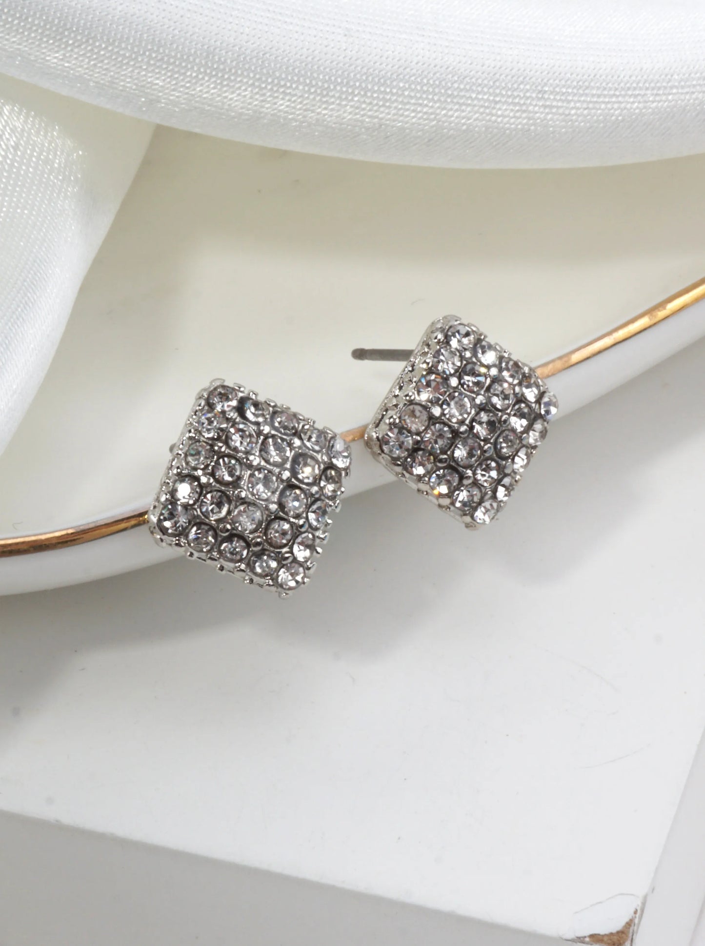 Square Pave Crystal Stud Earrings