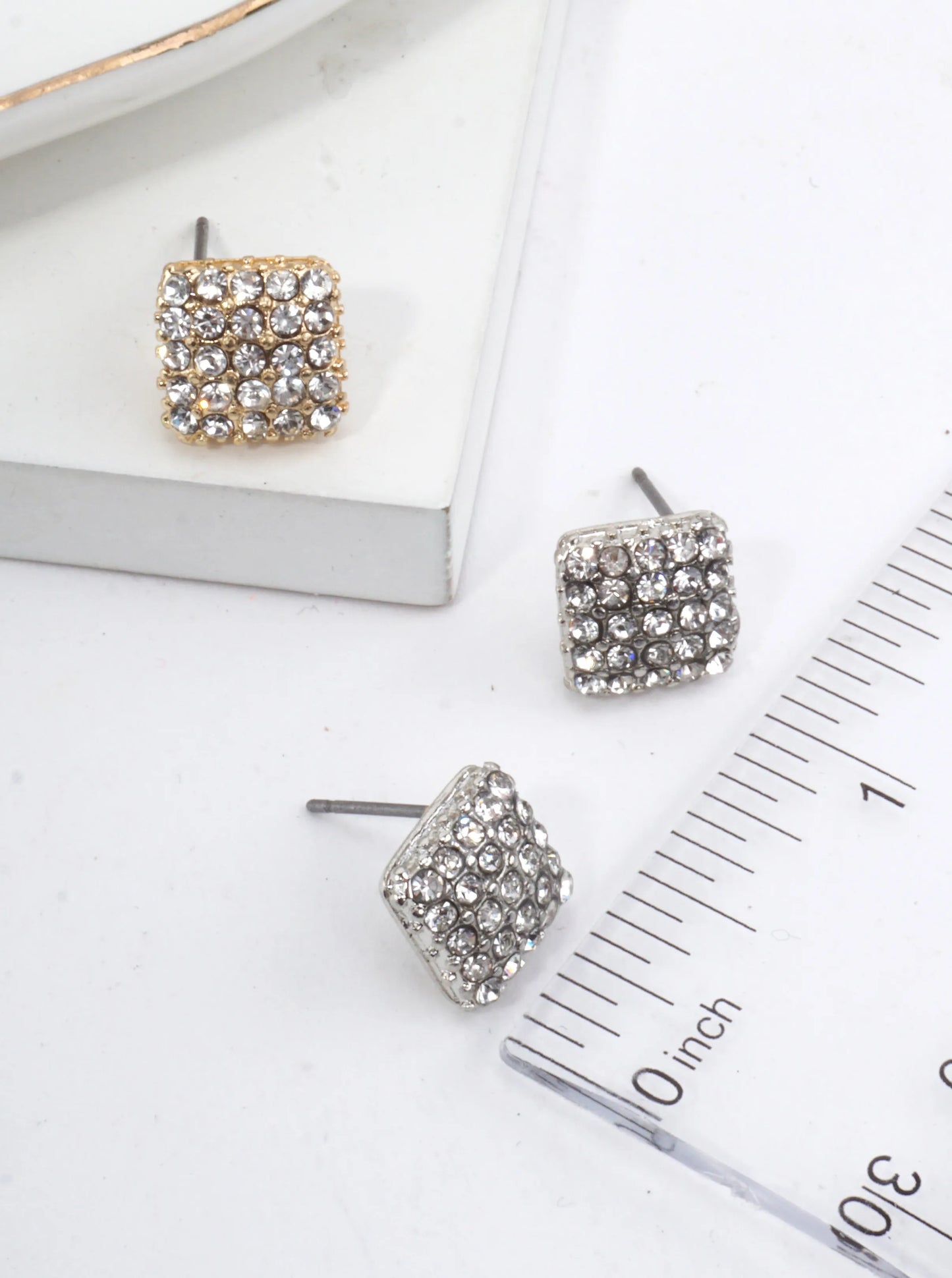 Square Pave Crystal Stud Earrings