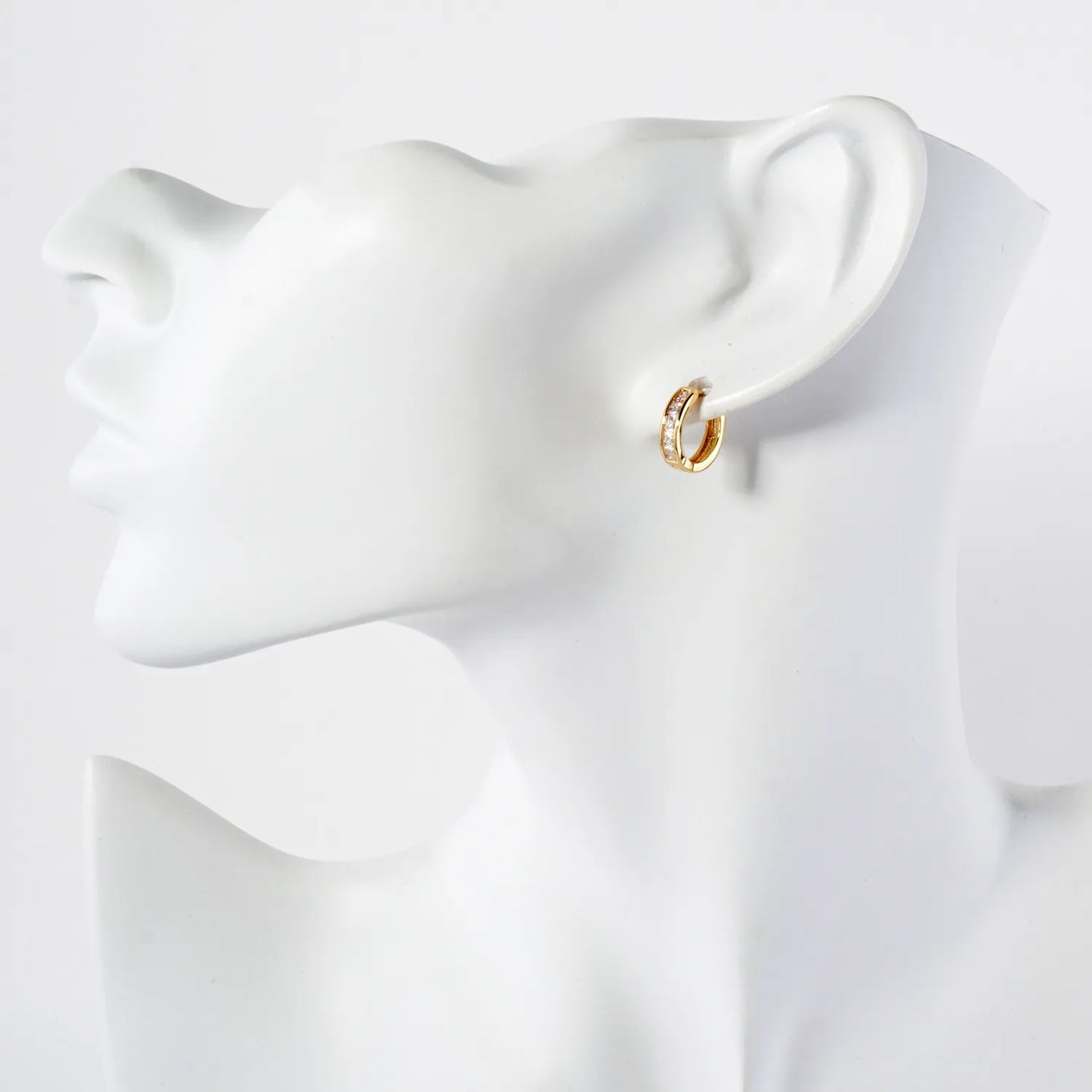 Square Pave-Set Cubic-Zirconia 10mm Gold-Dipped Brass Minimalist Huggie Hoop Earrings