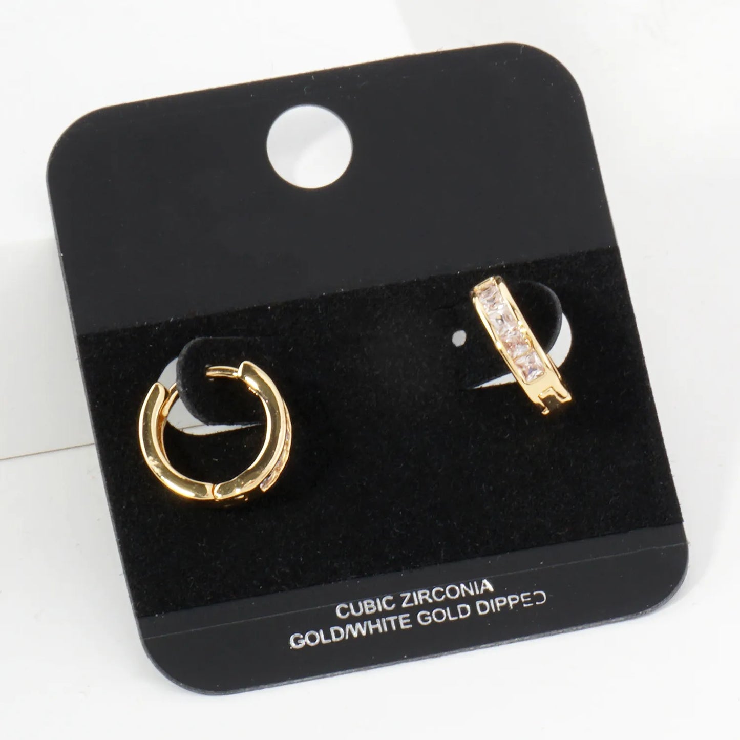 Square Pave-Set Cubic-Zirconia 10mm Gold-Dipped Brass Minimalist Huggie Hoop Earrings
