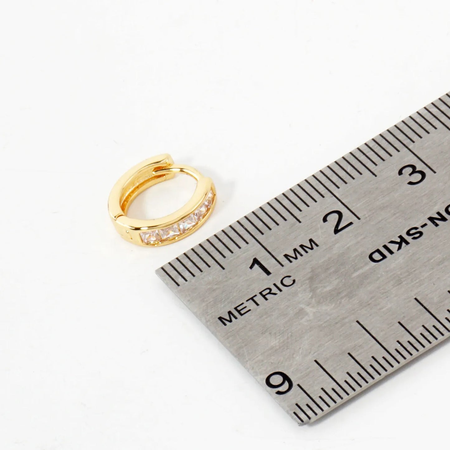 Square Pave-Set Cubic-Zirconia 10mm Gold-Dipped Brass Minimalist Huggie Hoop Earrings