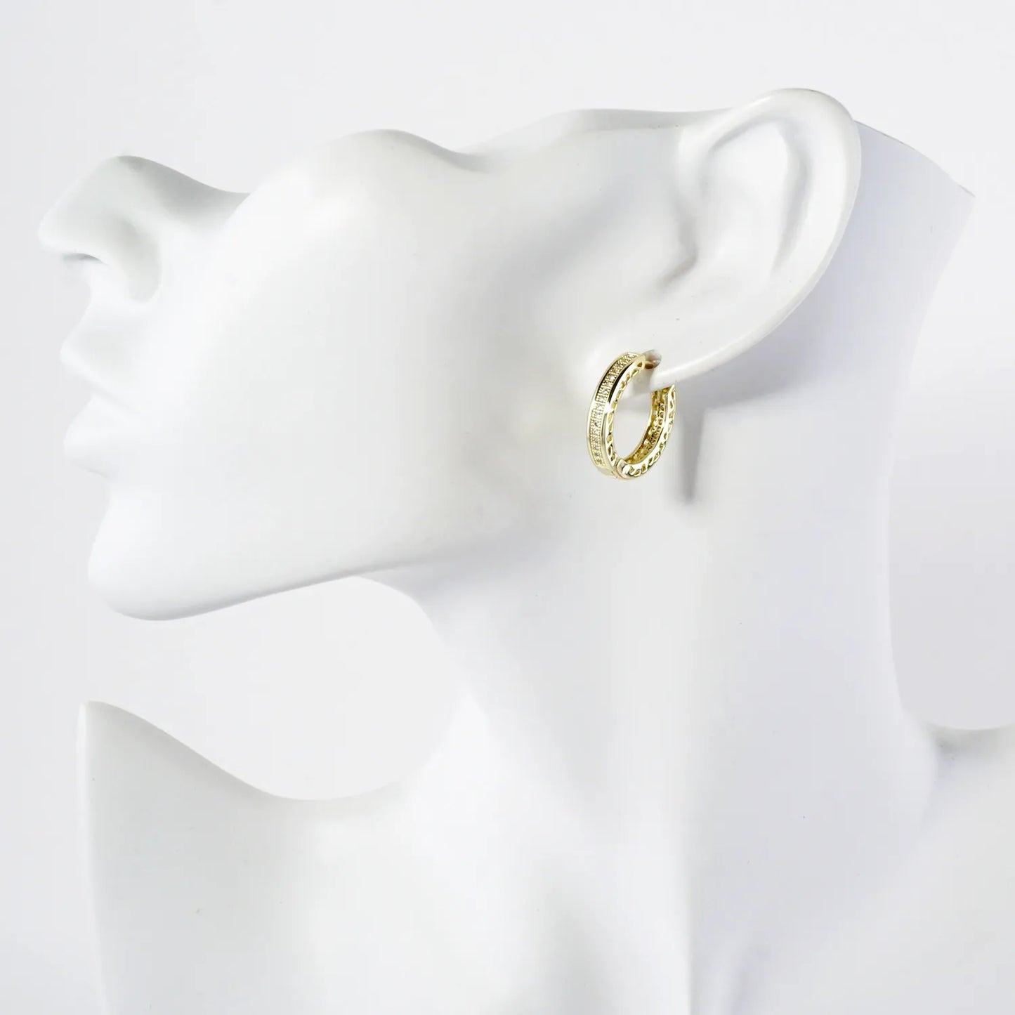 Square Pave-Set Cubic-Zirconia 20mm Gold-Dipped Brass Hinged Hoop Earrings