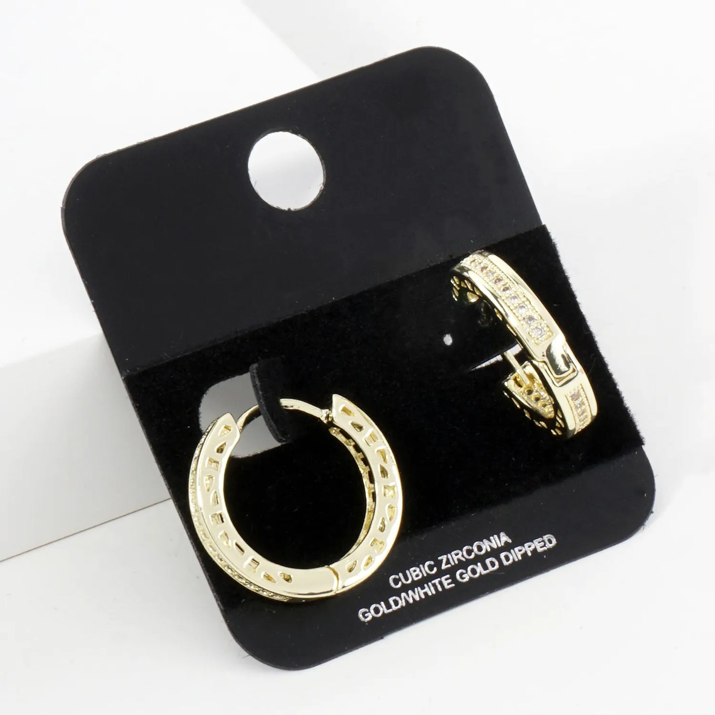 Square Pave-Set Cubic-Zirconia 20mm Gold-Dipped Brass Hinged Hoop Earrings