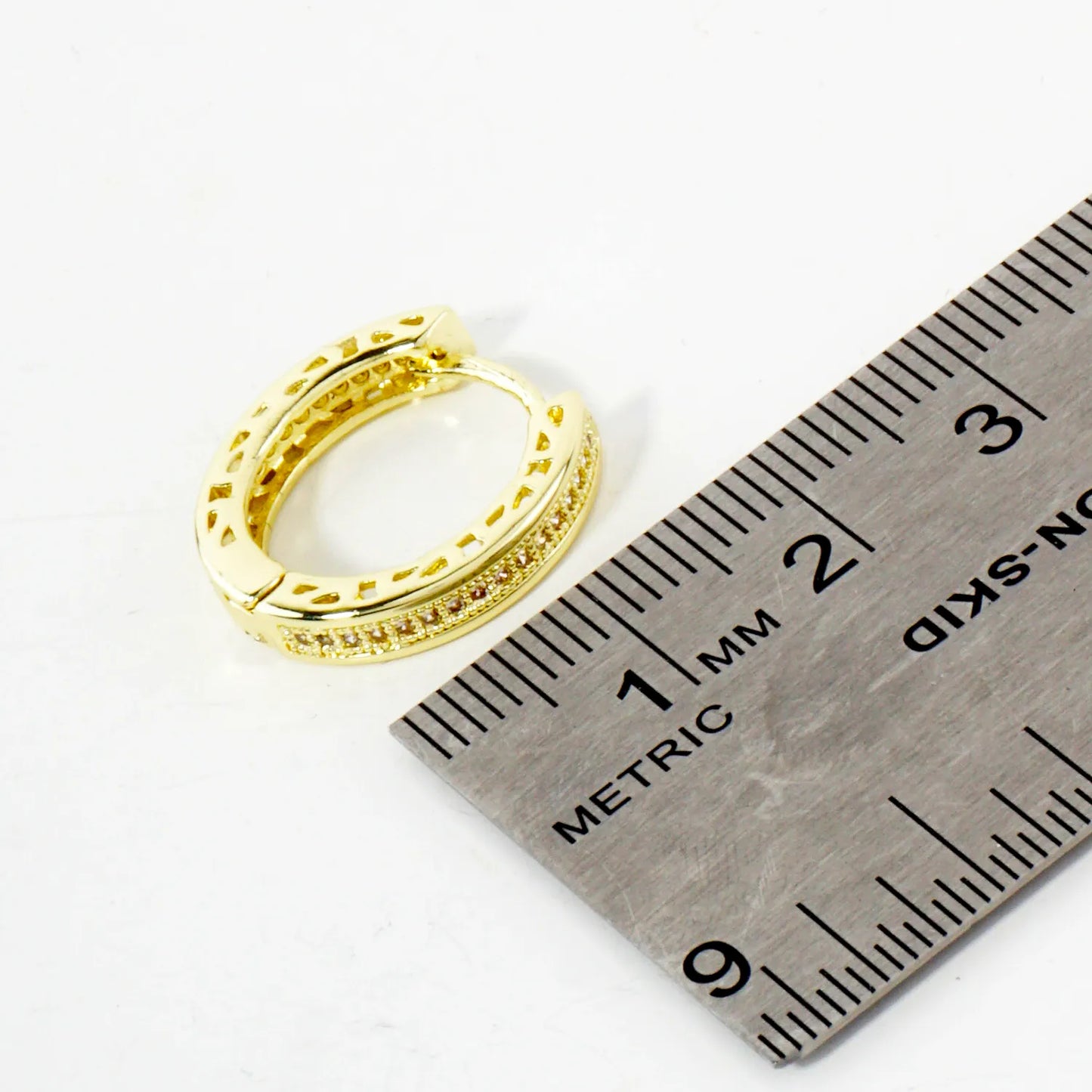 Square Pave-Set Cubic-Zirconia 20mm Gold-Dipped Brass Hinged Hoop Earrings