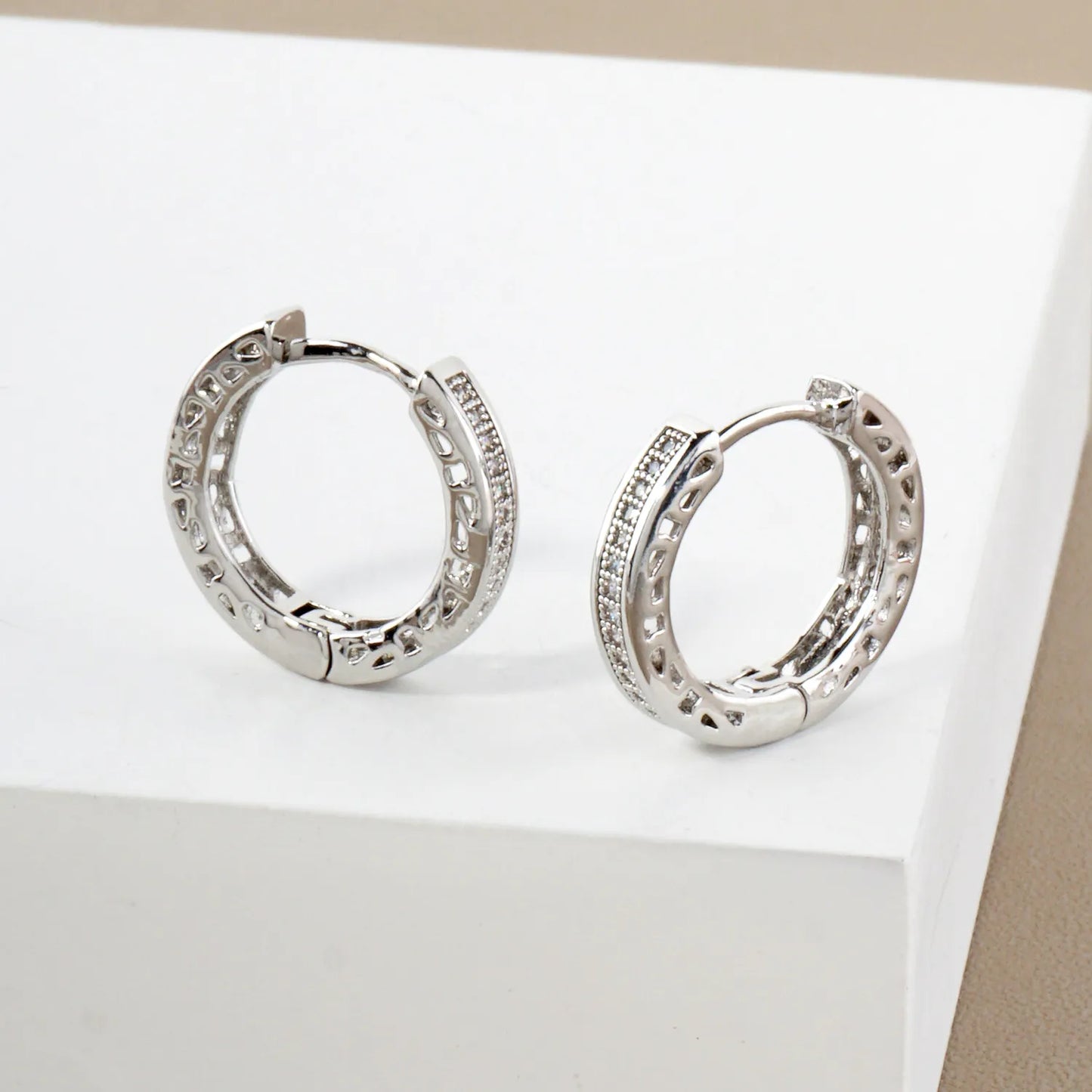 Square Pave-Set Cubic-Zirconia 20mm Gold-Dipped Brass Hinged Hoop Earrings