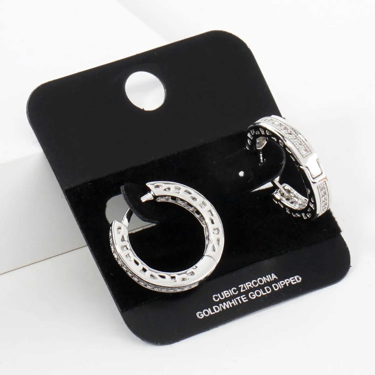 Square Pave-Set Cubic-Zirconia 20mm Gold-Dipped Brass Hinged Hoop Earrings
