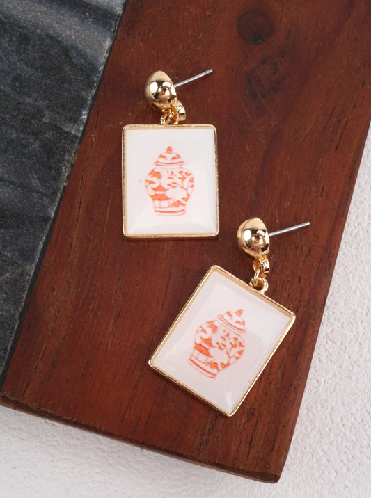 Square Porcelain Inspired Dangle Earrings