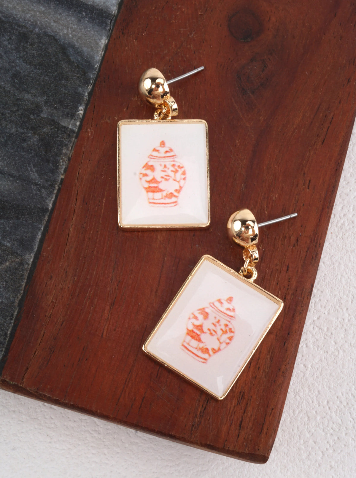 Square Porcelain Inspired Dangle Earrings