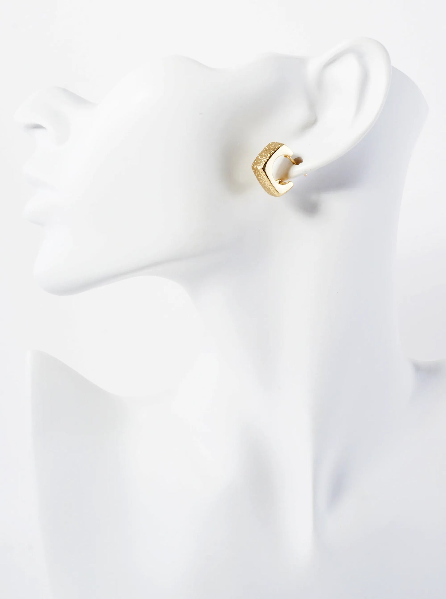 Square-Shaped 13mm 14K-Gold-Dipped Textured Brass Open Huggie Hoop Earrings