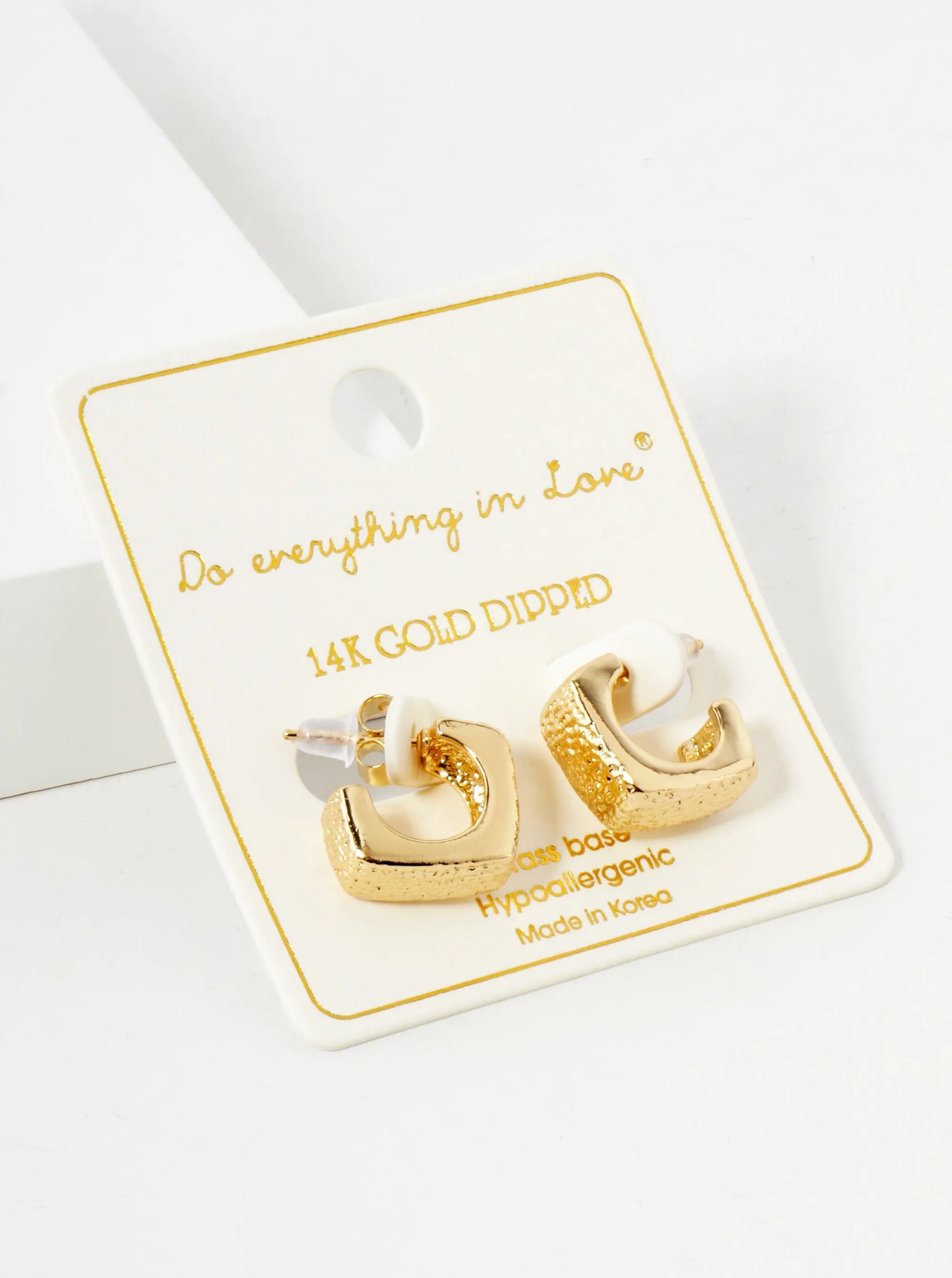 Square-Shaped 13mm 14K-Gold-Dipped Textured Brass Open Huggie Hoop Earrings