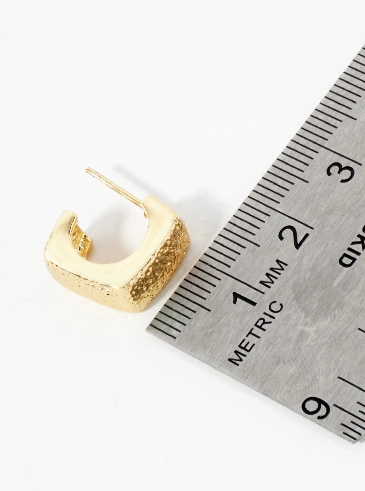 Square-Shaped 13mm 14K-Gold-Dipped Textured Brass Open Huggie Hoop Earrings