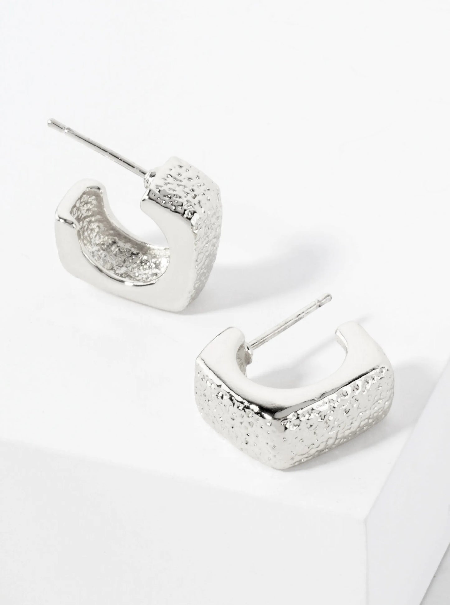 Square-Shaped 13mm 14K-Gold-Dipped Textured Brass Open Huggie Hoop Earrings