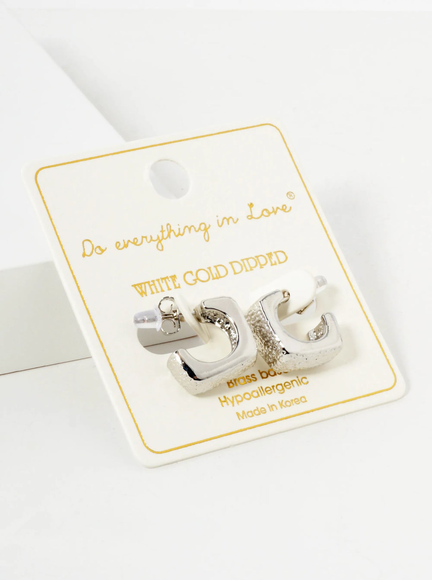 Square-Shaped 13mm 14K-Gold-Dipped Textured Brass Open Huggie Hoop Earrings