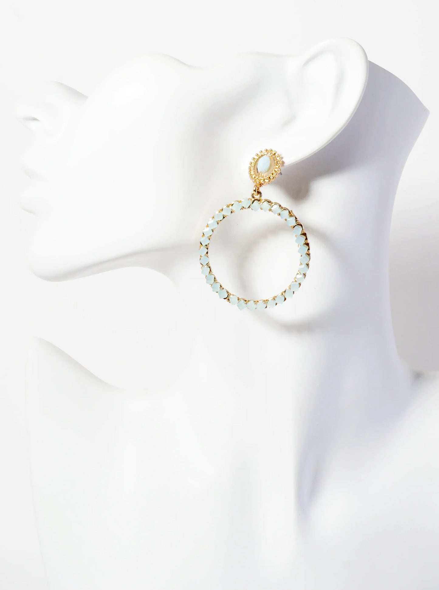 Square-Shaped Glass-Bead Wire-Wrapped Circle Drop Dangle Post Earrings