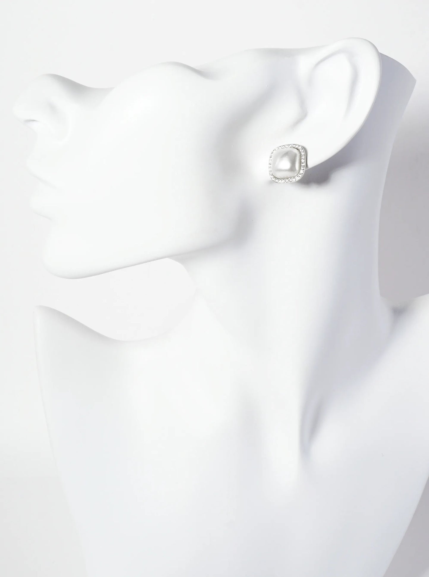 Square-Shaped Pearl With Pave-Set Cubic-Zirconia Accents 18K-Gold-Dipped Stud Earrings
