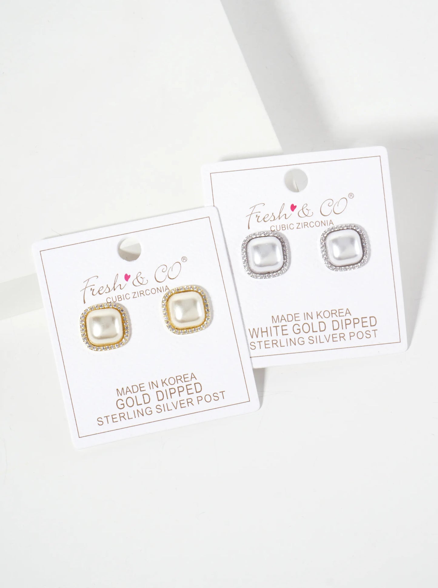 Square-Shaped Pearl With Pave-Set Cubic-Zirconia Accents 18K-Gold-Dipped Stud Earrings