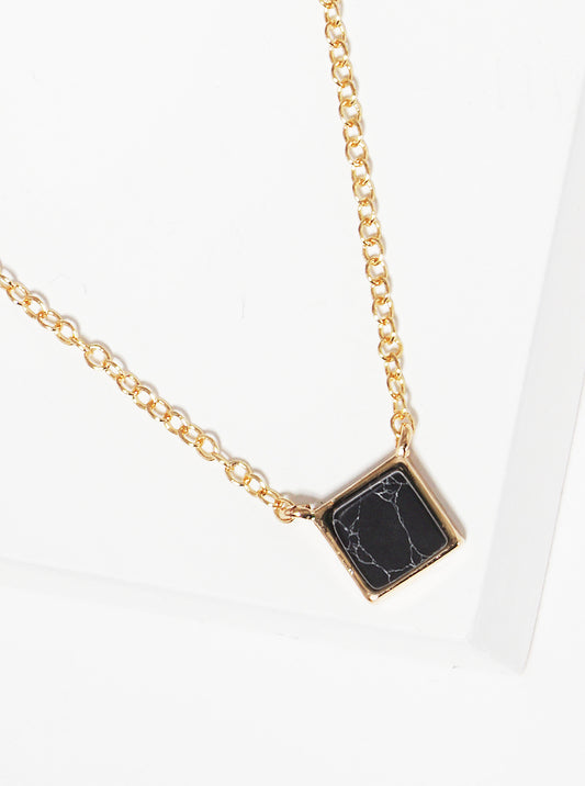 Square Shaped Semi-precious Natural Stone Pendant Necklace