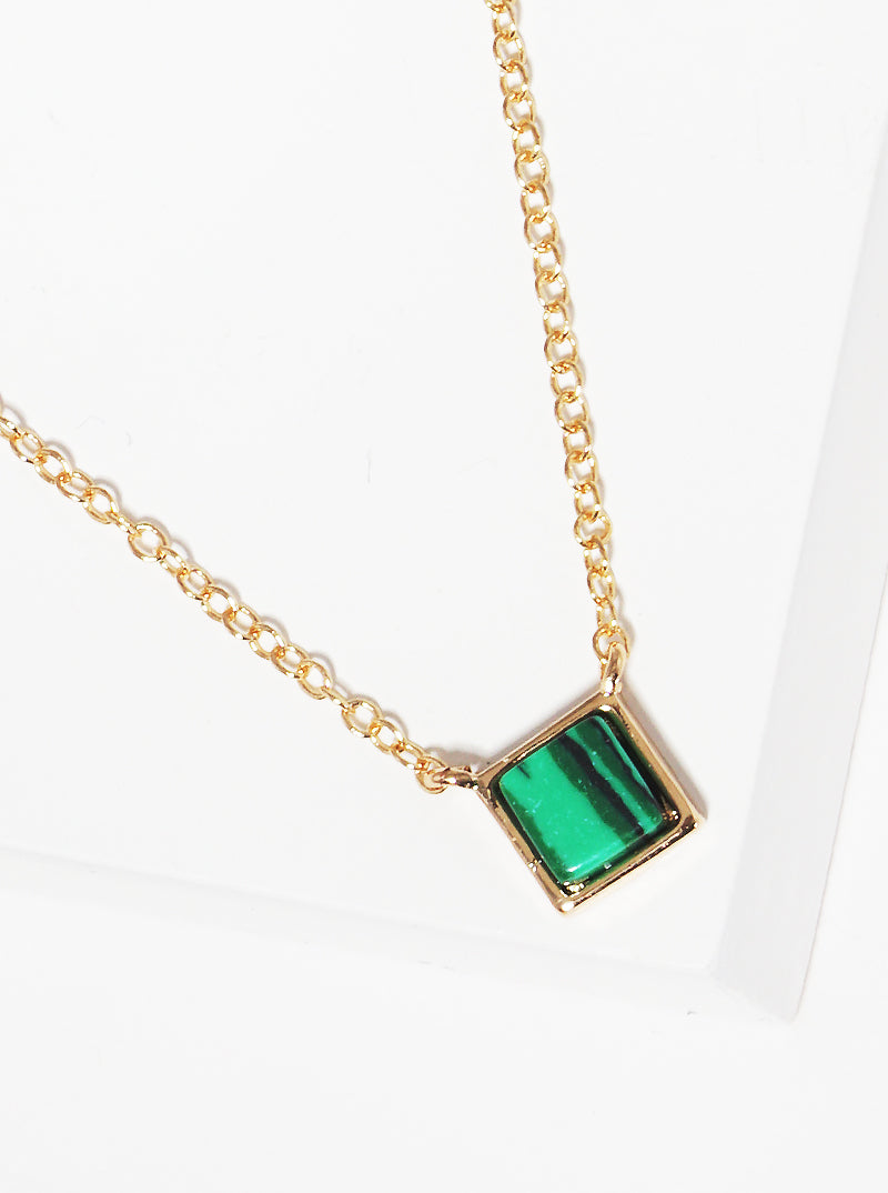 Square Shaped Semi-precious Natural Stone Pendant Necklace