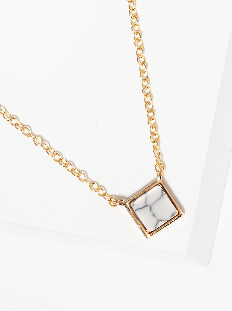 Square Shaped Semi-precious Natural Stone Pendant Necklace