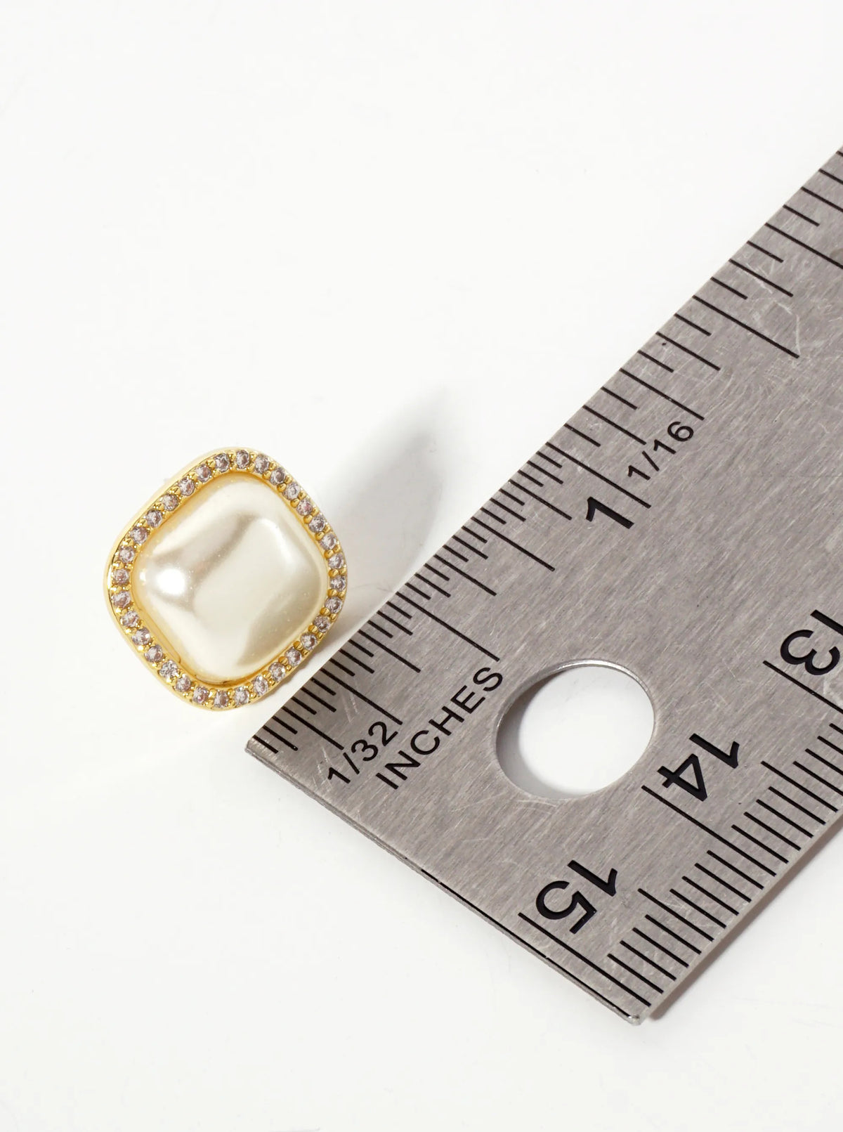 Square Shaped Pearl Pave CZ Button Stud Earrings