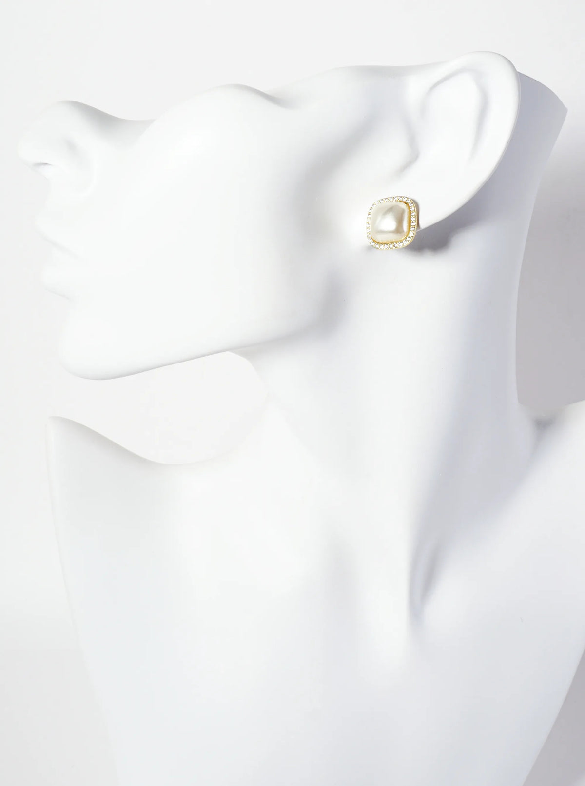 Square Shaped Pearl Pave CZ Button Stud Earrings