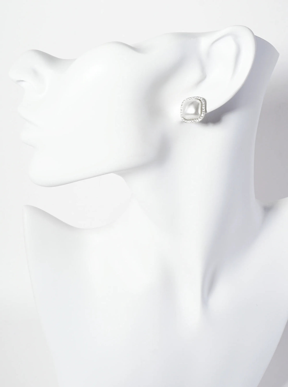 Square Shaped Pearl Pave CZ Button Stud Earrings