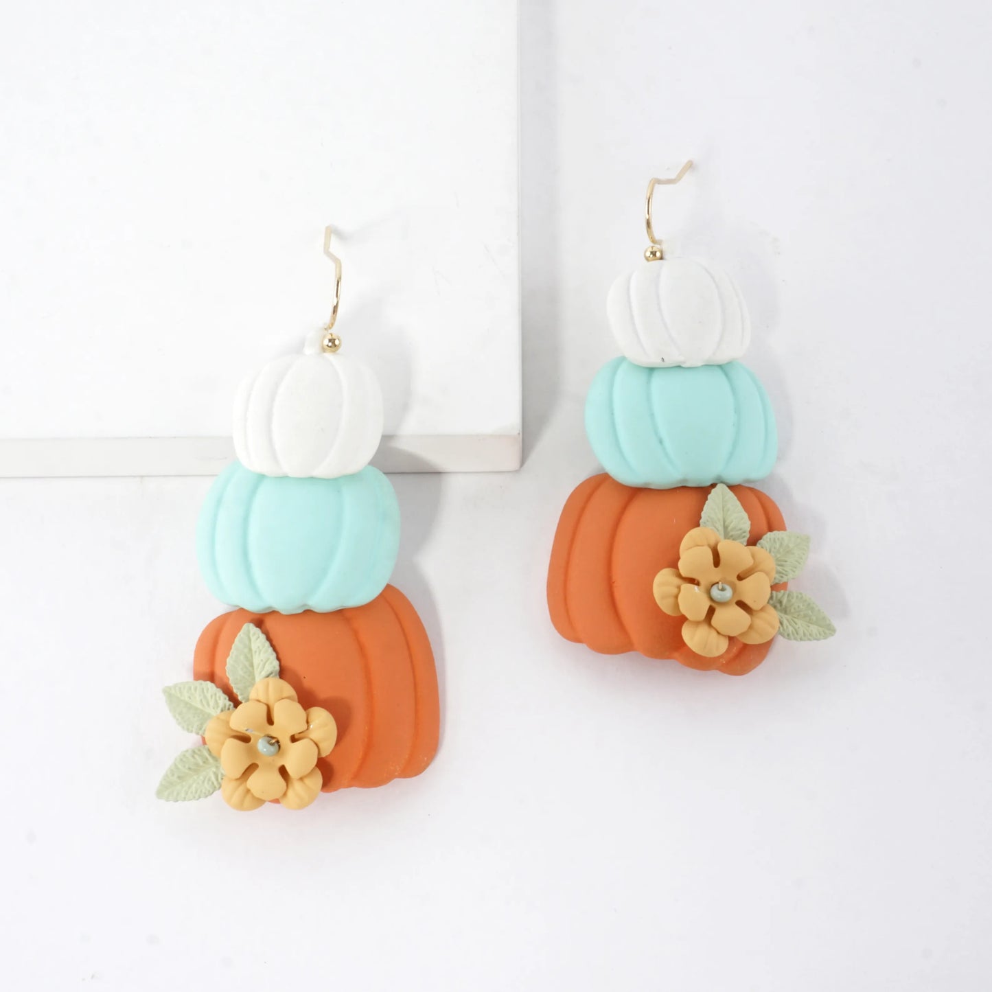 Stacked Pumpkins Enamel Flower Drop Earrings
