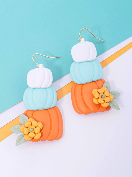 Stacked Pumpkins Enamel Flower Drop Earrings