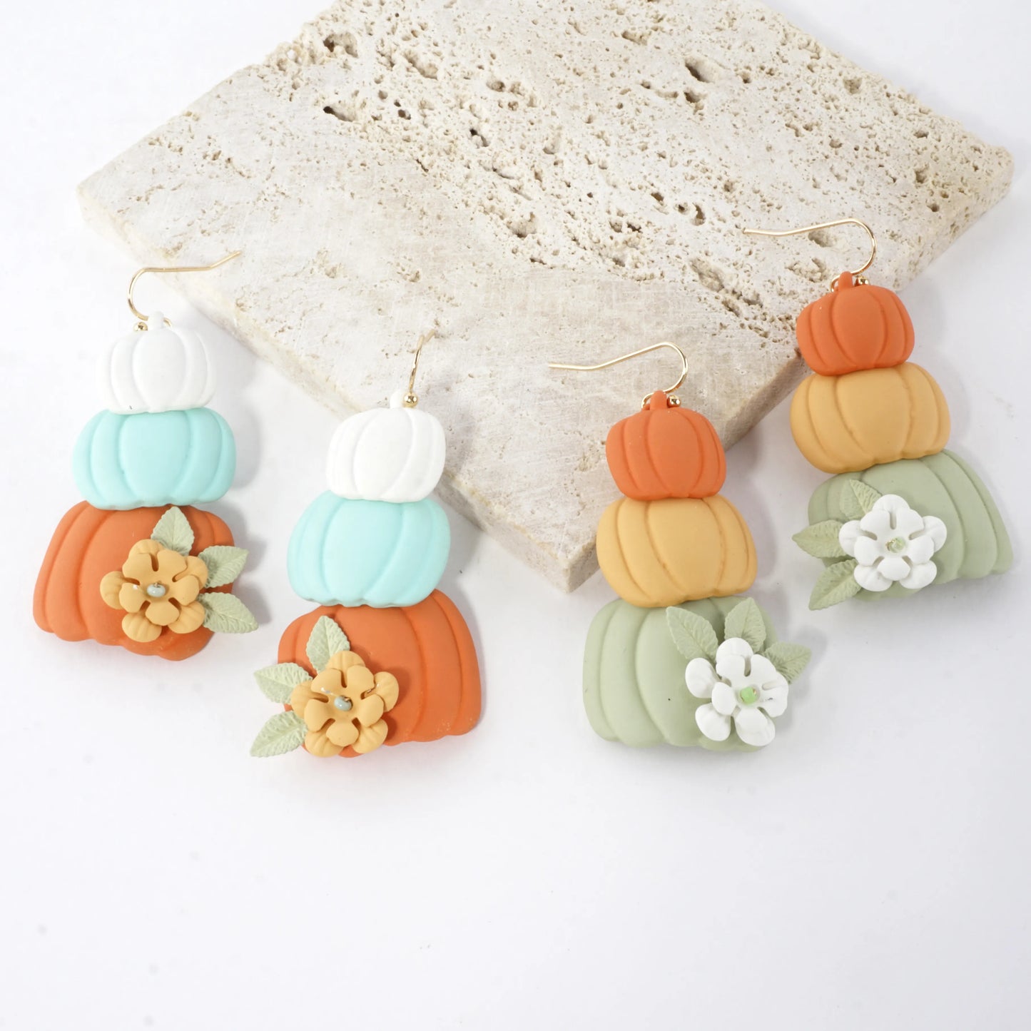 Stacked Pumpkins Enamel Flower Drop Earrings