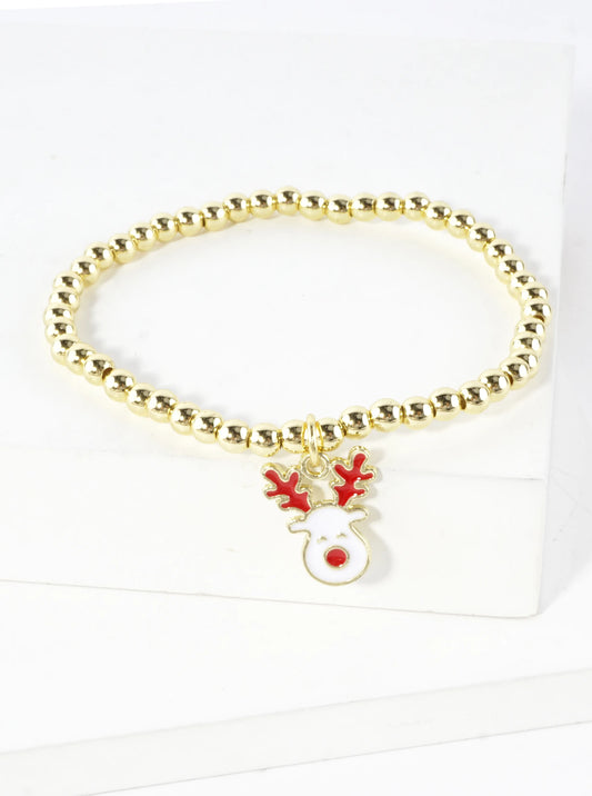 Stainless Steel Christmas Rudolph Charm Bracelet