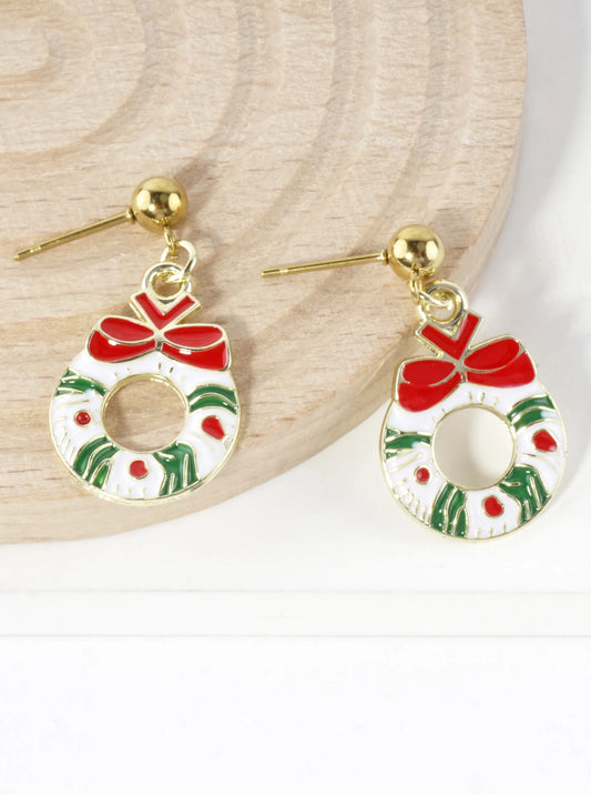 Stainless Steel Christmas Wreath Earrings