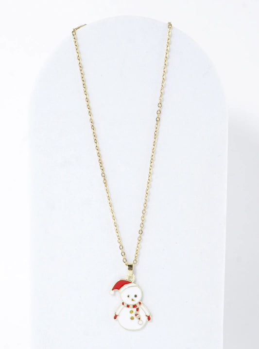 Stainless Steel Winter Snowman Pendant Necklace