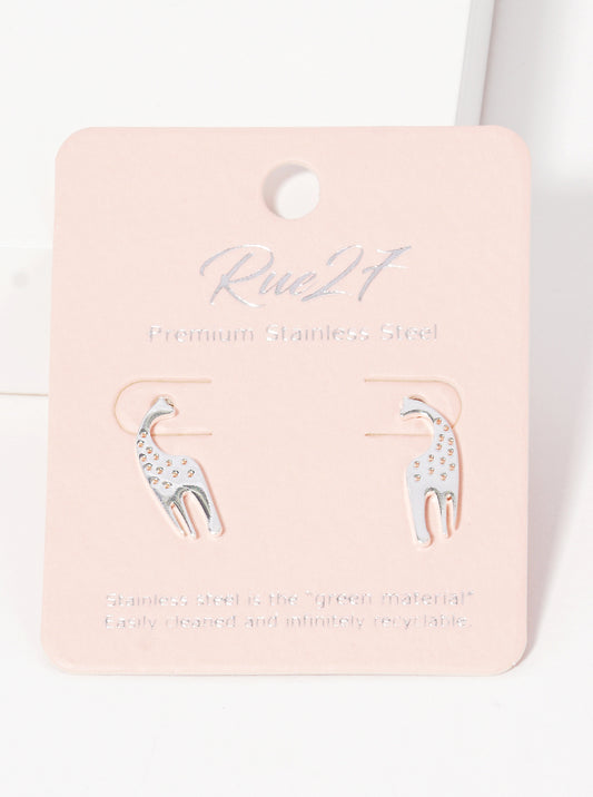 Stainless Steel Giraffe Animal Stud Earrings