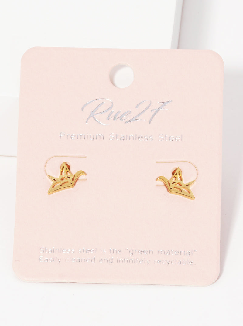 Stainless Steel Animal Bird Paper Crane Stud Earrings