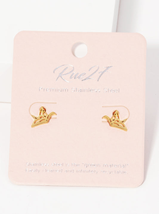 Stainless Steel Animal Bird Paper Crane Stud Earrings