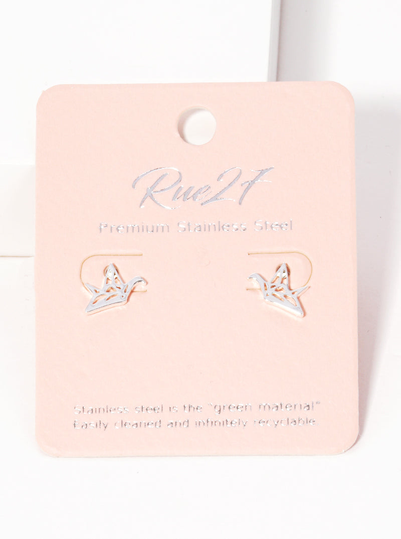 Stainless Steel Animal Bird Paper Crane Stud Earrings