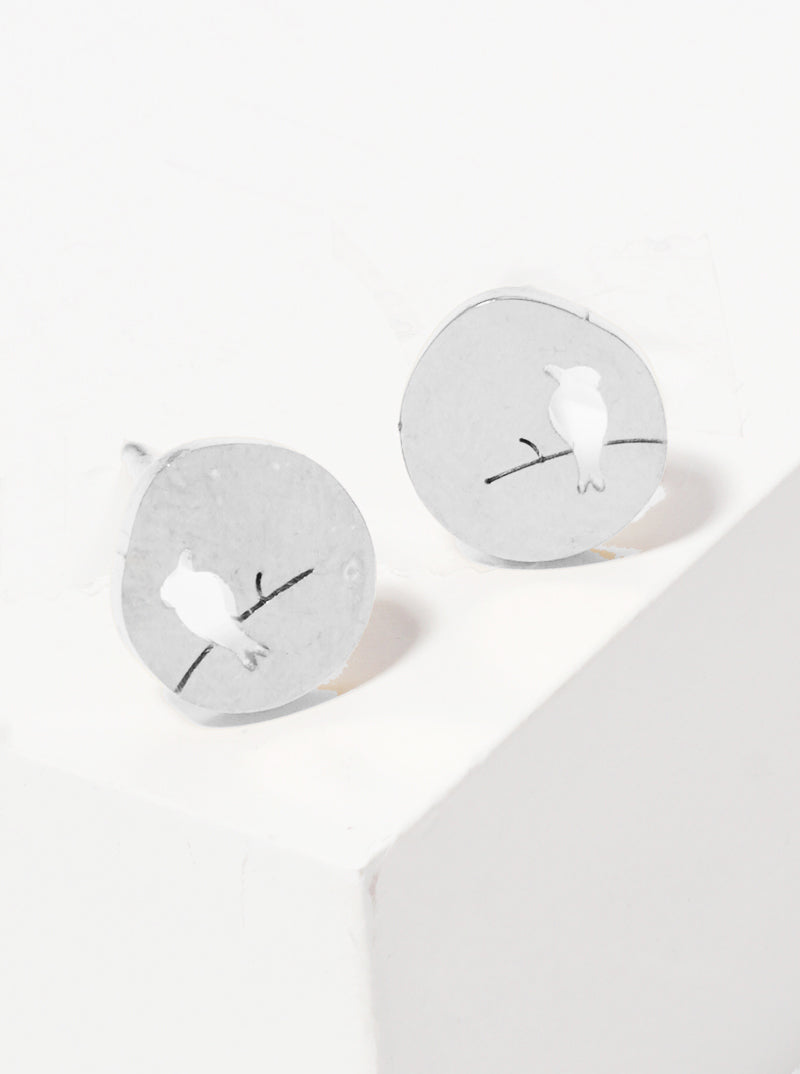 Stainless Steel Bird On Branch Stud Earrings