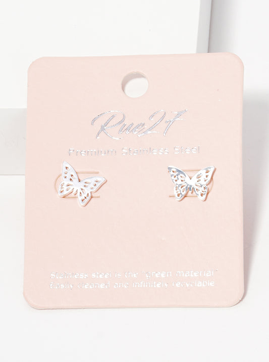 Stainless Steel Butterfly Cutout Stud Earrings