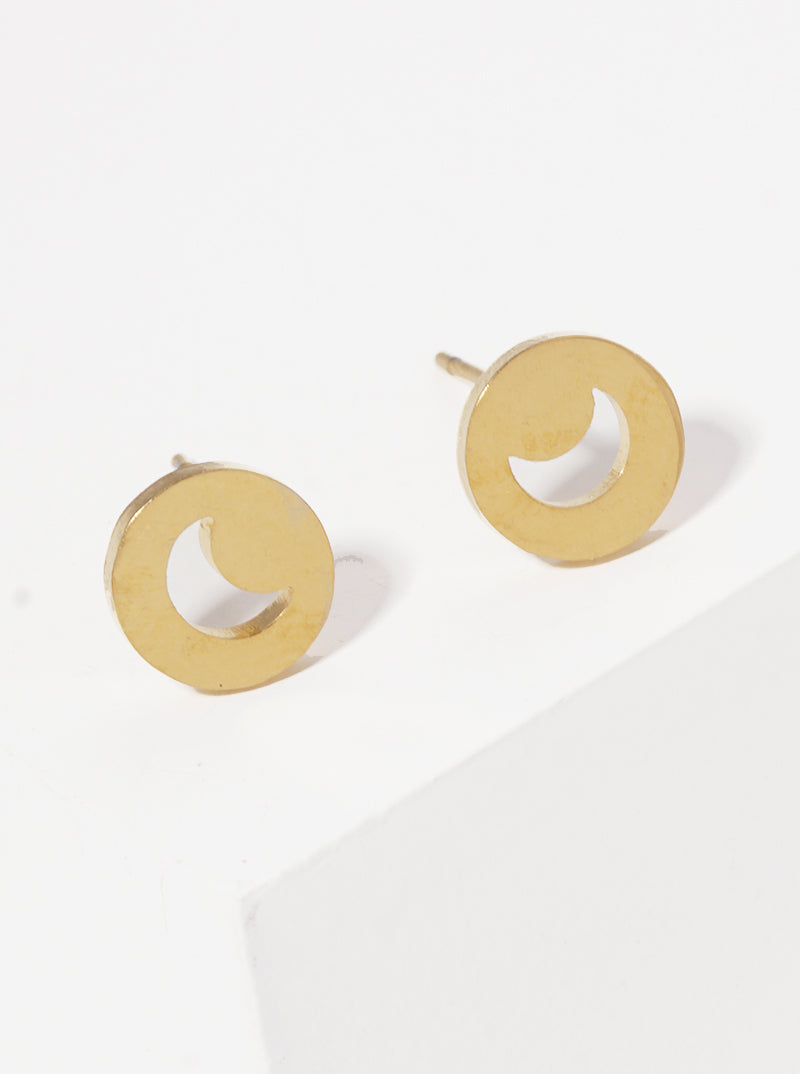 Stainless Steel Crescent Moon Cutout Stud Earrings