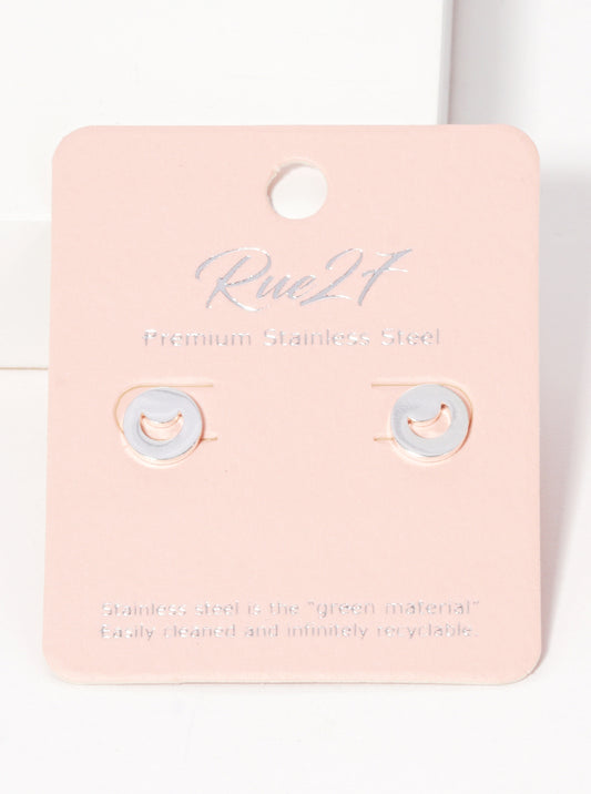 Stainless Steel Crescent Moon Cutout Stud Earrings