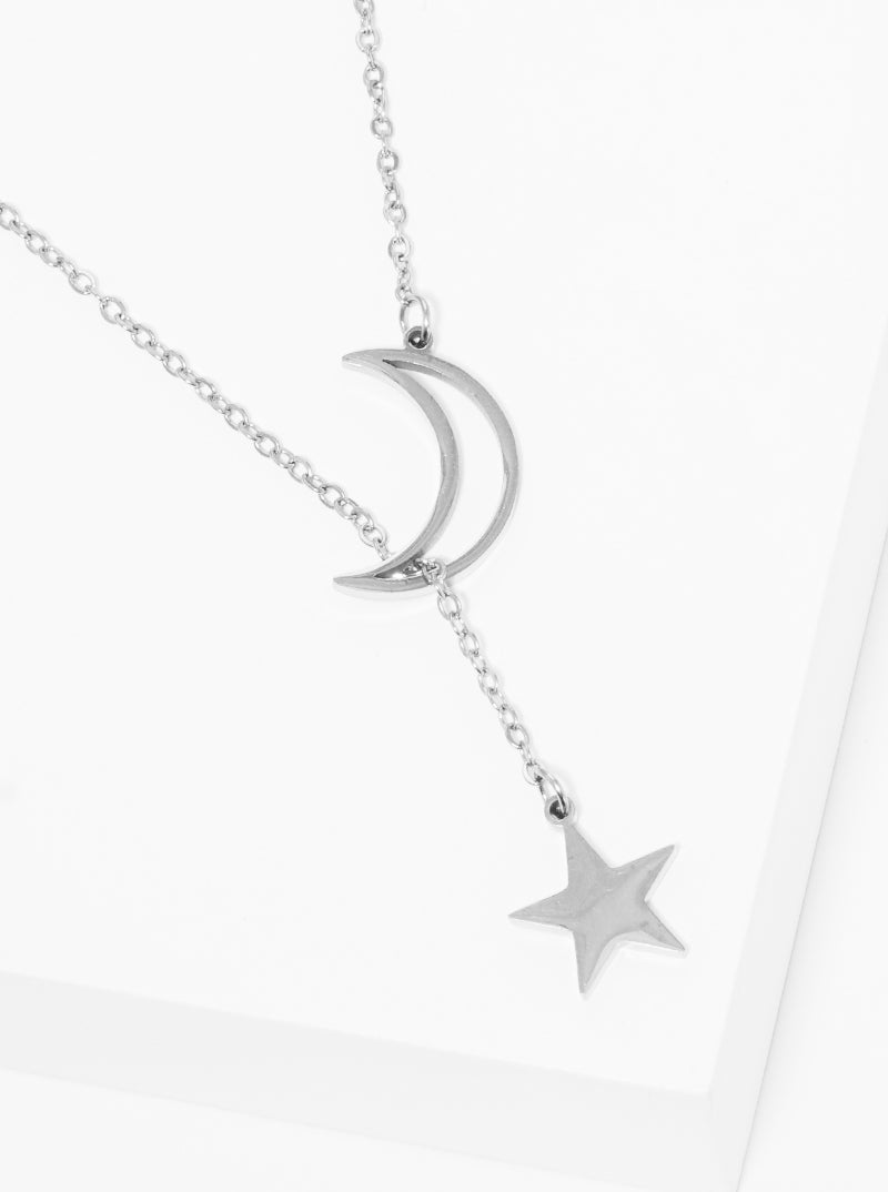 Stainless Steel Crescent Moon Star Necklace