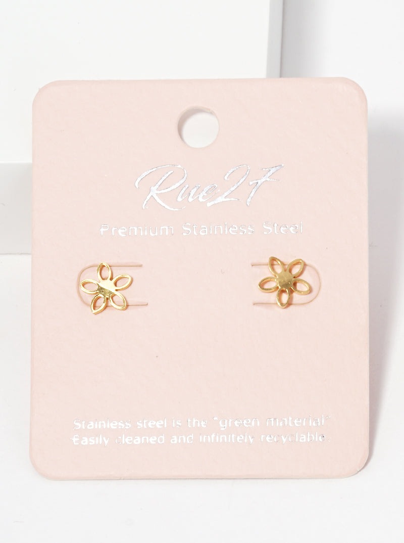 Stainless Steel Floral Flower Stud Earrings