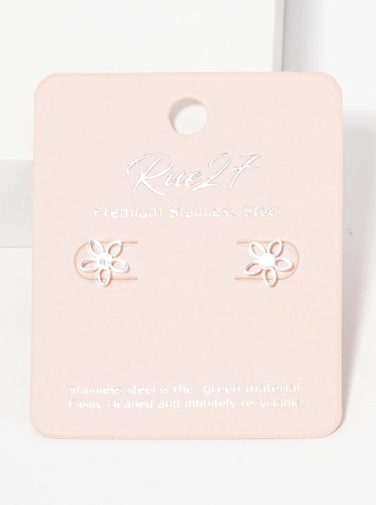 Stainless Steel Floral Flower Stud Earrings