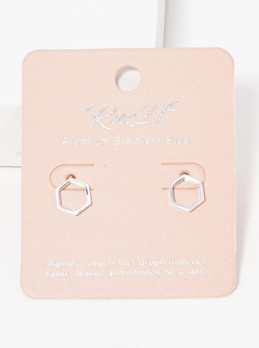 Stainless Steel Hexagon Shape Stud Earrings