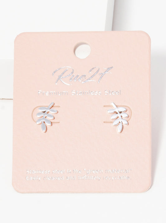 Stainless Steel Leaf Stud Earrings