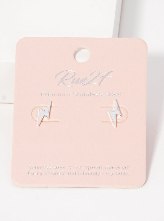 Stainless Steel Light High Voltage Sign Stud Earrings