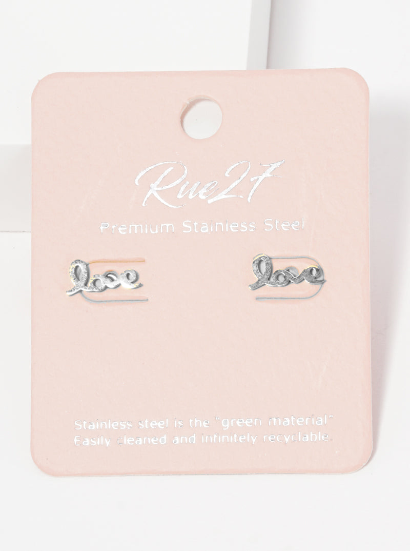 Stainless Steel Love Stud Earrings