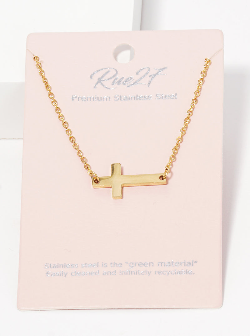 Stainless Steel Sideway Cross Necklace