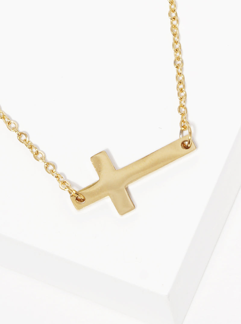 Stainless Steel Sideway Cross Necklace