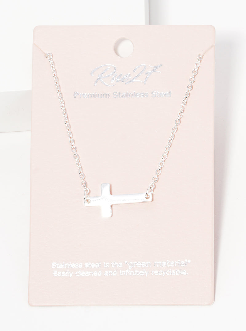 Stainless Steel Sideway Cross Necklace